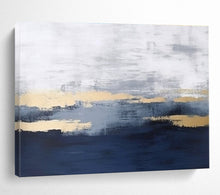 Load image into Gallery viewer, Abstract Blue and Gold Painting on Canvas - “Sunset Reflections” DKH786