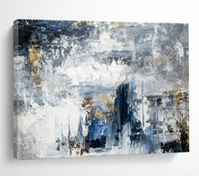 Load image into Gallery viewer, Blue Gray Gold Abstract Hand-Painted Abstract Acrylic Art for Modern Living Room Edge LargeART1623