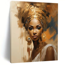 Load image into Gallery viewer, “Elegant Portrait with Golden Headwrap” – Realistic - Abstract Portrait with Rich Textures DTP125