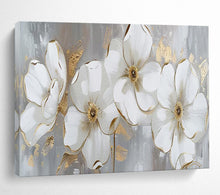 Load image into Gallery viewer, Hand - painted White Flower Gold - Accent Acrylic Art for Elegant Dining Room Decor LargeART1653