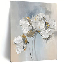 Load image into Gallery viewer, White & Gold Textured Floral Abstract Art, Perfect for Elegant Dining Room & Luxury Bedroom LargeART2149