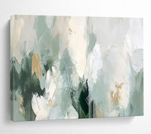 Load image into Gallery viewer, Hand - painted Soft Green - and - White Abstract Acrylic Art for Serene Yoga Studio Backdrops LargeART1693