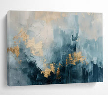 Load image into Gallery viewer, Hand - painted Oversized Blue - Gray Abstract with Gold Accents Acrylic Art for Sophisticated Living Rooms LargeART1755