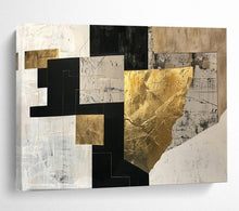 Load image into Gallery viewer, Hand - painted Black, White, and Gold Geometric Collage Acrylic Art for Sophisticated Study Spaces LargeART1709