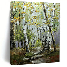 Load image into Gallery viewer, Green & Yellow Birch Forest Abstract Painting, Ideal for Nature - Lover’s Living Room & Cozy Reading Nook LargeART2093