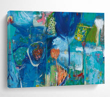 Load image into Gallery viewer, Hand - painted Blue - toned Abstract Floral Acrylic Art for Coastal Bathroom Decor LargeART1660