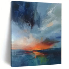Load image into Gallery viewer, Hand - painted Massive Abstract Coastal Sunset Acrylic Art for Nautical - Themed Bedrooms LargeART0087