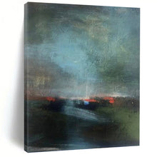 Load image into Gallery viewer, “Moody Abstract Landscape” - Dark Green, Blue, and Red Art on Canvas DKH1408