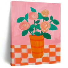 Load image into Gallery viewer, Cheerful Abstract Floral Art, Soft Pink & Bright Orange for Whimsical Kitchen & Bohemian Dining Room LargeART2258