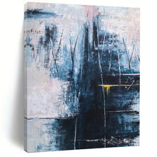 Load image into Gallery viewer, “Moody Blue Abstraction” - Blue, Grey, Pink, Yellow Abstract Art on Canvas DKH1111