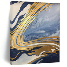 Load image into Gallery viewer, Blue - Gold Marbled Flow Acrylic Art - Ideal for Luxury Hotel Lobby & Opulent Home Office LargeART0564