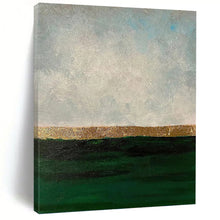 Load image into Gallery viewer, “Gold Horizon Over Green Sea” - Green, Gold, Grey Abstract Art on Canvas DKH1206