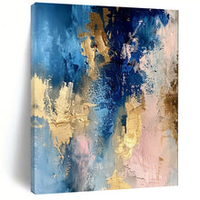Load image into Gallery viewer, “Blush & Blue Gold Melt” – Blue, Pink & Gold Abstract Acrylic with Layered Textures DTP072