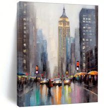 Load image into Gallery viewer, Moody Cityscape with Tall Building Abstract Painting, Ideal for Modern Office & Rainy Day Lounge LargeART1912