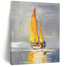 Load image into Gallery viewer, Impressionistic Abstract Sailboat Art, Yellow - Sailed Painting for Nautical Bedroom & Lakeside Cottage LargeART2198