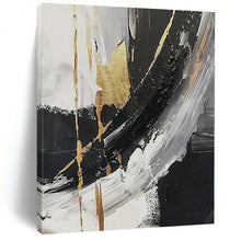 Load image into Gallery viewer, Hand - painted Oversized Black - White - Gold Abstract Strokes Acrylic Art for Luxurious Living Rooms LargeART0085