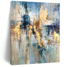 Load image into Gallery viewer, Large - Scale Blue - Gold Abstract Acrylic Art for Living Room & Hotel Lobby LargeART0414