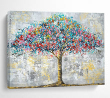 Load image into Gallery viewer, Hand - painted Colorful Tree Oil Painting for a Cozy Bedroom Ambiance LargeART1598