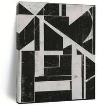 Load image into Gallery viewer, “Geometric Black - and - White Collage” - Black, White Abstract Geometric Art on Canvas DKH1151