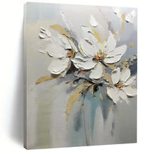 Load image into Gallery viewer, Impasto Abstract White Flower Art, Textured Bloom Painting for Minimalist Living Room & Serene Bedroom LargeART2201