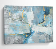 Load image into Gallery viewer, Abstract Blue and Gold Painting on Canvas - “Ethereal Hues” DKH756