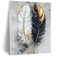 Load image into Gallery viewer, Gold - Accented Feather Abstract Canvas Painting, Ideal for Bohemian Bedroom & Art - Filled Bathroom LargeART1262