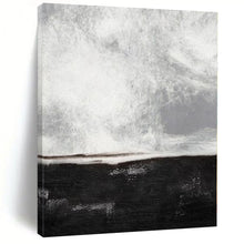 Load image into Gallery viewer, Monochrome Sea - Sky Abstract Canvas Painting, Ideal for Coastal Bedroom & Minimalist Office LargeART1154