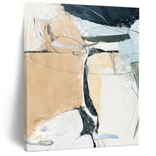 Load image into Gallery viewer, “Beige, Blue & Black Line Abstract” - Minimalist Abstract Art on Canvas DKH1523