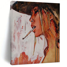 Load image into Gallery viewer, “Edgy Woman with Cigarette” - Expressive Figurative Art on Canvas DKH1642