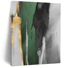 Load image into Gallery viewer, “Green, Grey, Gold & White Abstract” - Modern Abstract Art on Canvas DKH1522