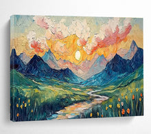 Load image into Gallery viewer, Mountain Sunset “Textured Valley” Painting on Canvas, Impasto Landscape Art DKH856