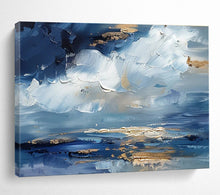 Load image into Gallery viewer, Blue and Gold Sky Abstract Painting on Canvas - “Heavenly Hues” DKH684