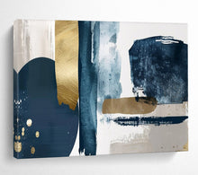 Load image into Gallery viewer, Hand - painted Navy, Gold, and Gray Abstract Forms Acrylic Art for Elegant Home Dining Rooms LargeART1720