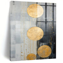 Load image into Gallery viewer, Gold Circles on Gray Abstract Canvas Painting, Great for Minimalist Office & Upscale Retail Space LargeART1241
