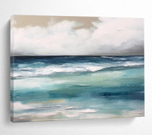 Load image into Gallery viewer, Layered Blue Ocean Waves Under Cloudy Sky Abstract acrylic painting DLZ051