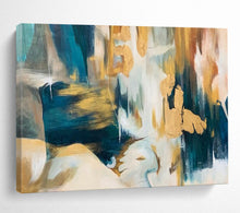 Load image into Gallery viewer, Hand - Painted Turquoise & Gold Abstract Acrylic Art for Sophisticated Dining Area LargeART1636