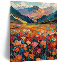 Load image into Gallery viewer, “Colorful Mountain Field with Flowers” - Expressive Landscape Art on Canvas DKH1597