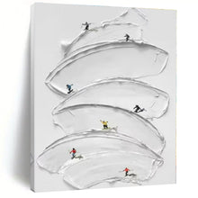 Load image into Gallery viewer, White Textured Abstract with Skiers, Ideal for Winter - Lover’s Bedroom & Adventure - Themed Hallway LargeART1360