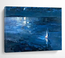 Load image into Gallery viewer, Hand - painted Large - sized Night Sky with Sailboat Acrylic Art for Serene Bedrooms LargeART1784