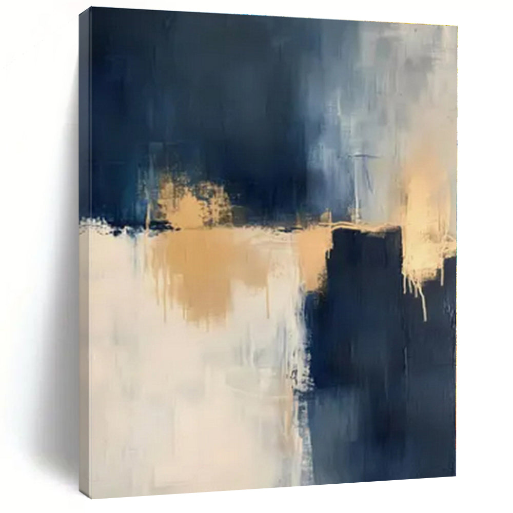 Visual Reference: Navy Gold Abstract Canvas Painting Perfect For Luxury Penthouse Din