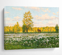 Load image into Gallery viewer, “Sunny Meadow with Horse” - Landscape Abstract Acrylic, Good for Study and Garden Room DLZ216