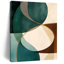 Load image into Gallery viewer, Teal & Brown Geometric Abstract Canvas Painting, Ideal for Mid - Century Modern Living Room & Minimalist Office LargeART1264