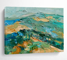 Load image into Gallery viewer, Textured Green - Blue Landscape Abstract Painting On Canvas DKH341