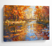 Load image into Gallery viewer, Autumn River Bridge Large - Scale Hand - painted Abstract Acrylic Art DLZ196