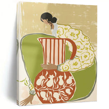 Load image into Gallery viewer, “Figural Vase Harmony” - Green, Yellow, Red, White Abstract Art on Canvas DKH1145