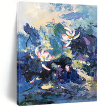 Load image into Gallery viewer, “Impressionistic Lotus Pond” - Blue, Pink, Green Floral Art on Canvas DKH1298