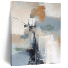 Load image into Gallery viewer, “Colorful Abstract Cityscape in Neutral Tones” - Beige, Grey, Blue, Orange Abstract Art on Canvas DKH1254