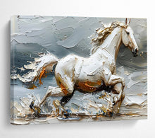 Load image into Gallery viewer, Textured White Horse “Galloping Grace” Painting on Canvas, Dynamic Equestrian Art DKH812
