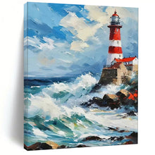 Load image into Gallery viewer, Colorful Lighthouse & Sea Abstract Painting, Ideal for Nautical - Themed Living Room & Coastal Restaurant LargeART1892