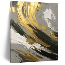 Load image into Gallery viewer, Gray, Gold & Black Abstract Swirl Detail Canvas Painting, Ideal for Modern Studio Apartment & Chic Art Gallery Corner LargeART1252
